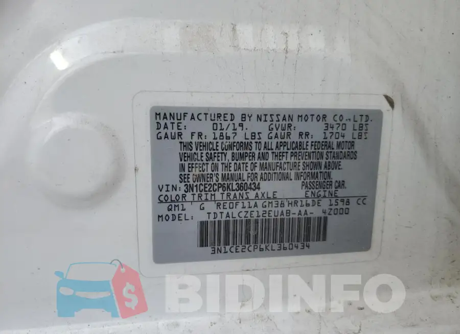 3N1CE2CP6KL360434 Photo# 12