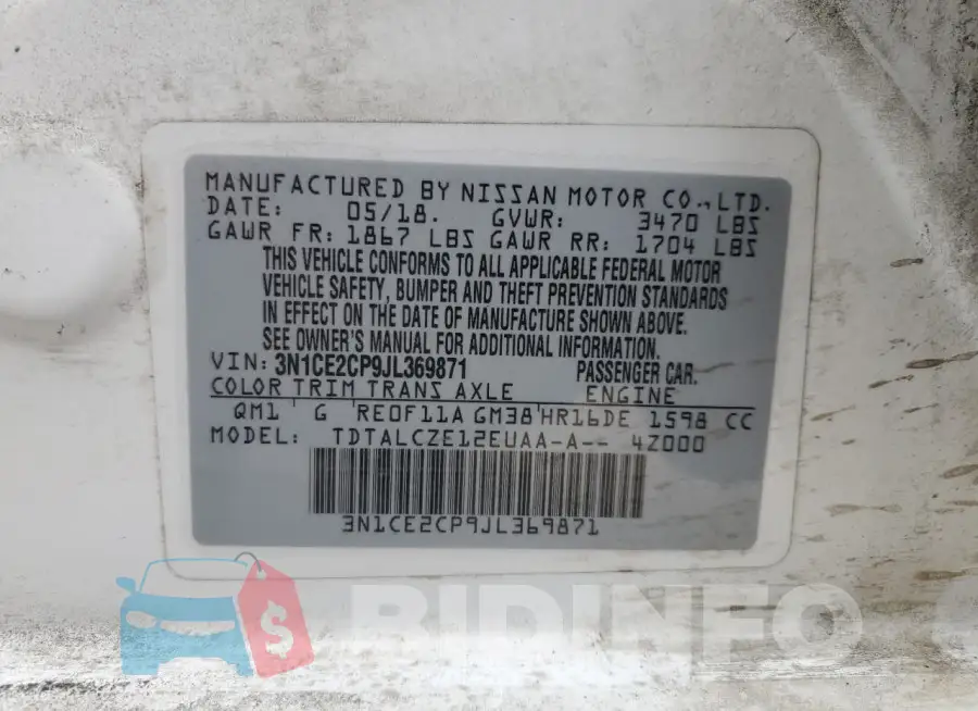 3N1CE2CP9JL369871 Photo# 12