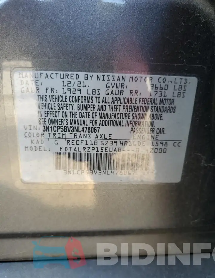 3N1CP5BV3NL478067 Photo# 14