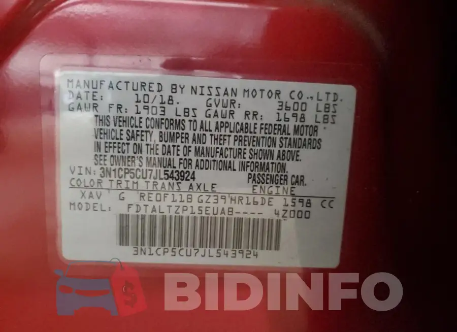 3N1CP5CU7JL543924 Photo# 13