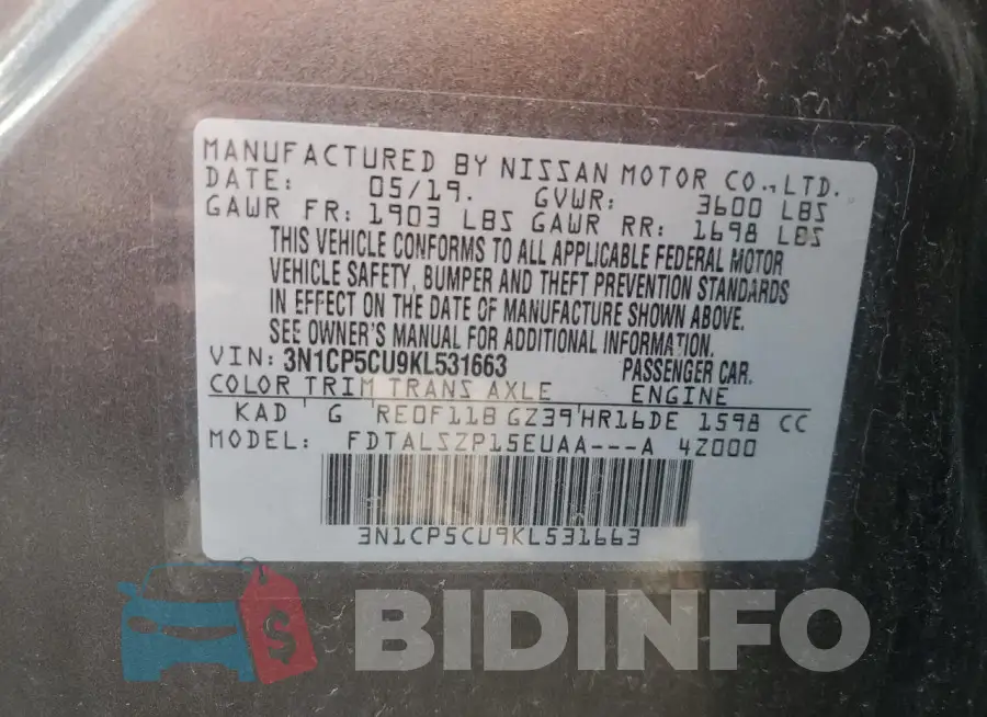 3N1CP5CU9KL531663 Photo# 13