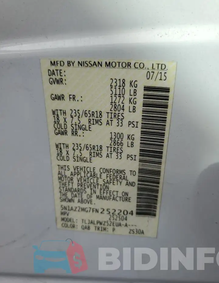 5N1AZ2MG7FN252204 Photo# 13