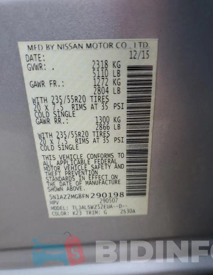 5N1AZ2MG8FN290198 Photo# 12