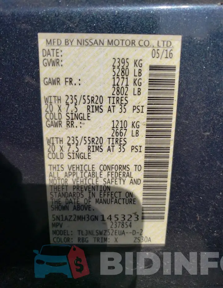 5N1AZ2MH3GN145323 Photo# 12