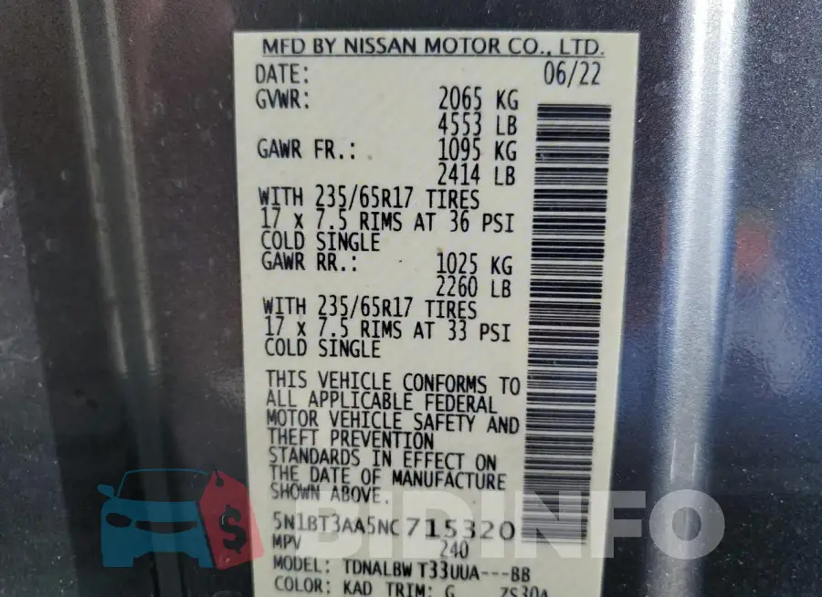 5N1BT3AA5NC715320 Photo# 13