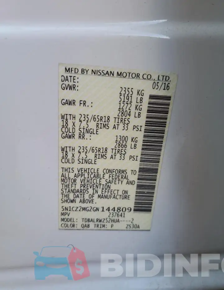 5N1CZ2MG2GN144809 Photo# 12
