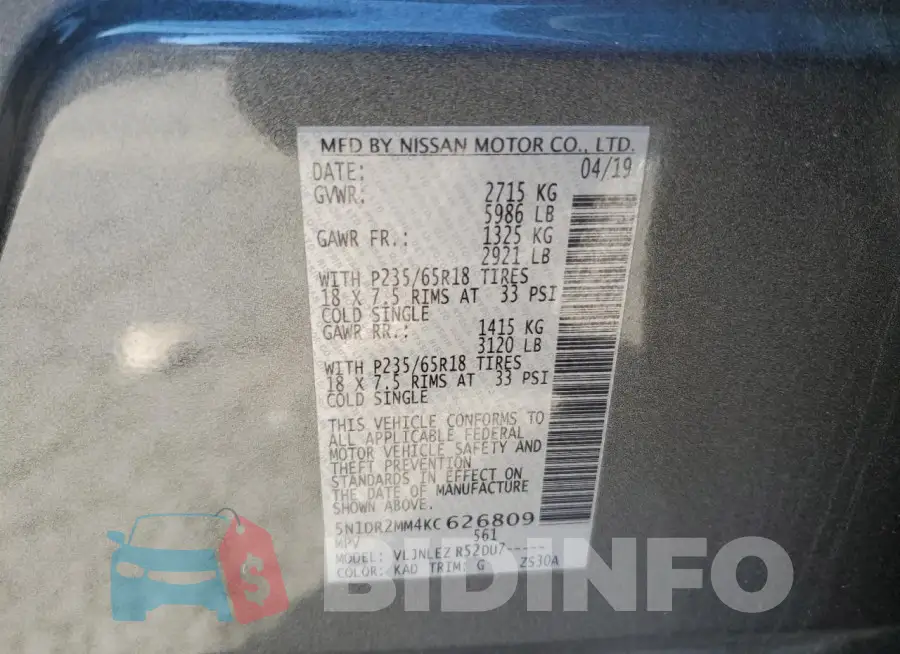 5N1DR2MM4KC626809 Photo# 13