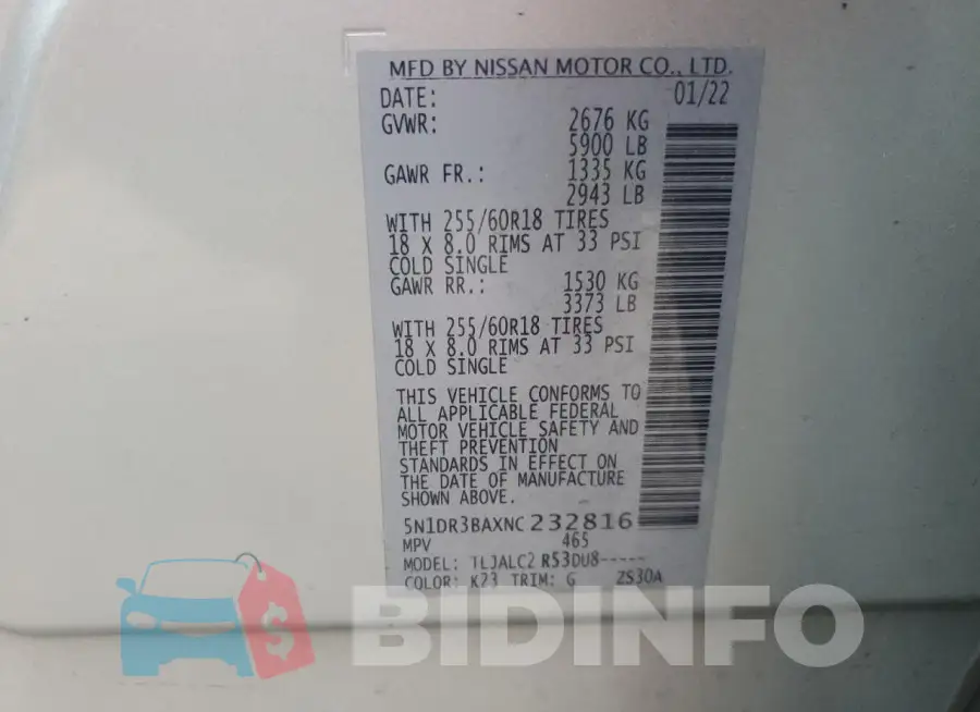 5N1DR3BAXNC232816 Photo# 14
