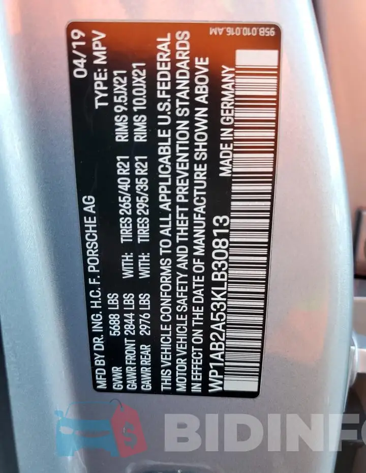 WP1AB2A53KLB30813 Photo# 12