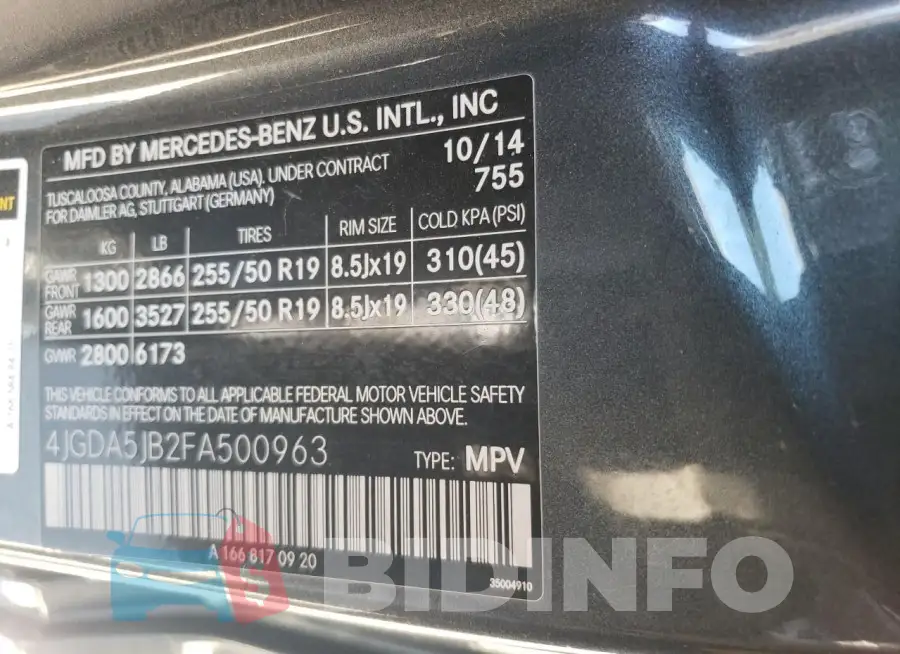 4JGDA5JB2FA500963 Photo# 14