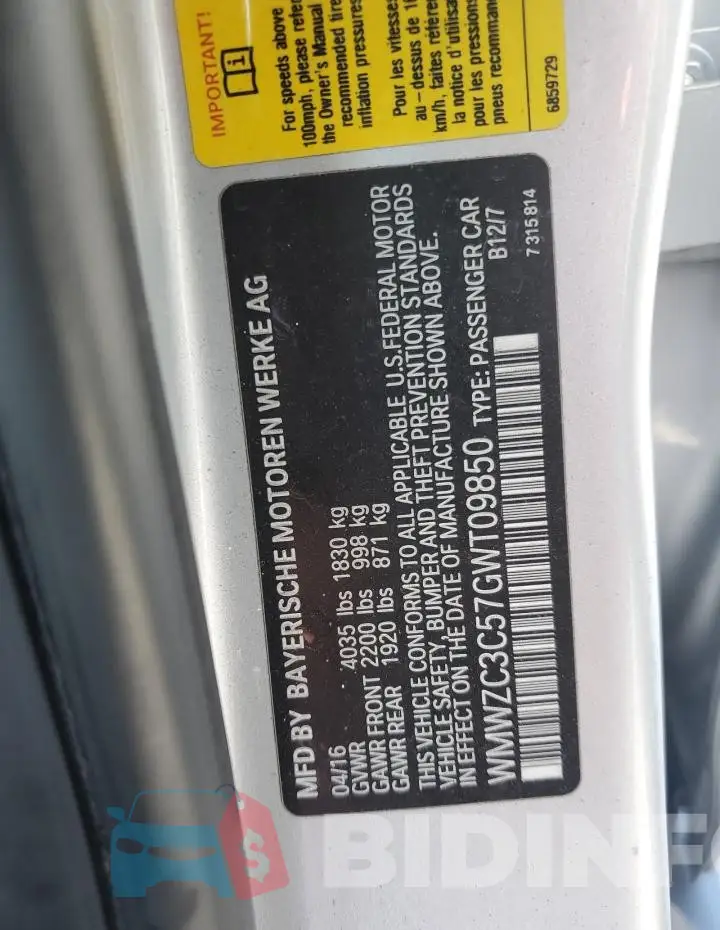 WMWZC3C57GWT09850 Photo# 13