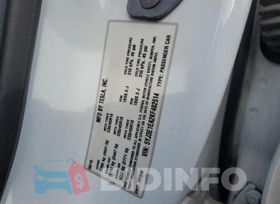5YJ3E1EA2KF482514 Photo# 13