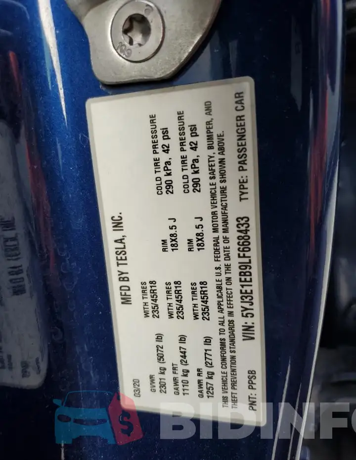 5YJ3E1EB9LF668433 Photo# 13