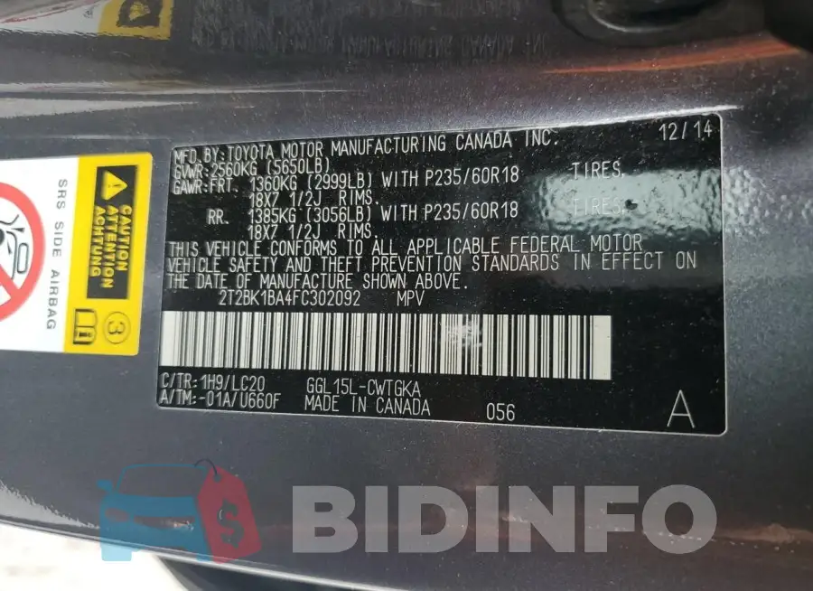 2T2BK1BA4FC302092 Photo# 13
