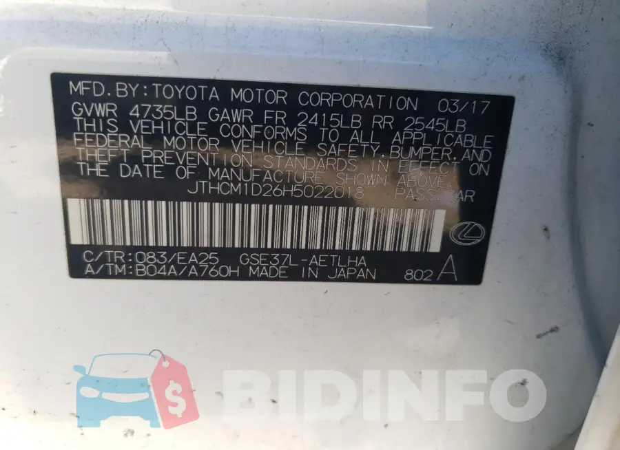 JTHCM1D26H5022018 Photo# 12