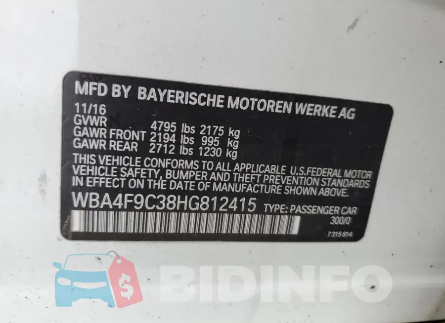 WBA4F9C38HG812415 Photo# 12