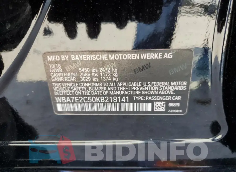 WBA7E2C50KB218141 Photo# 13