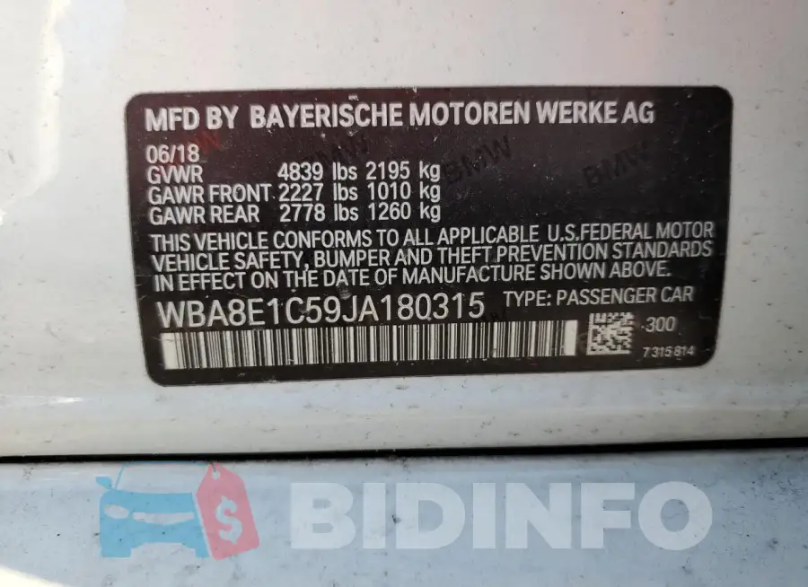 WBA8E1C59JA180315 Photo# 12