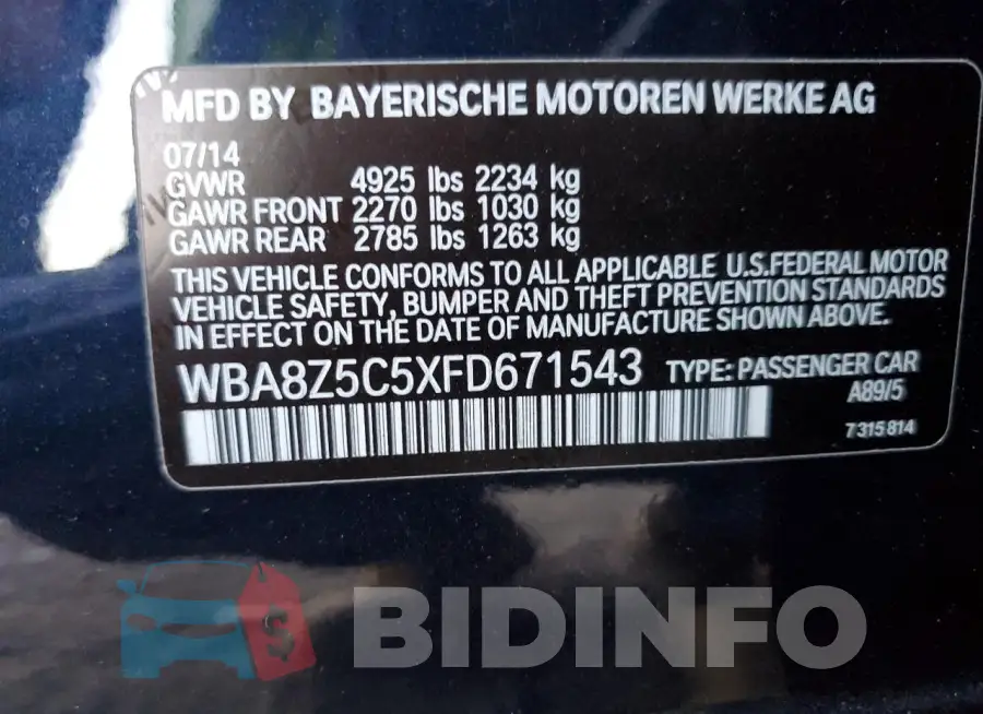 WBA8Z5C5XFD671543 Photo# 12