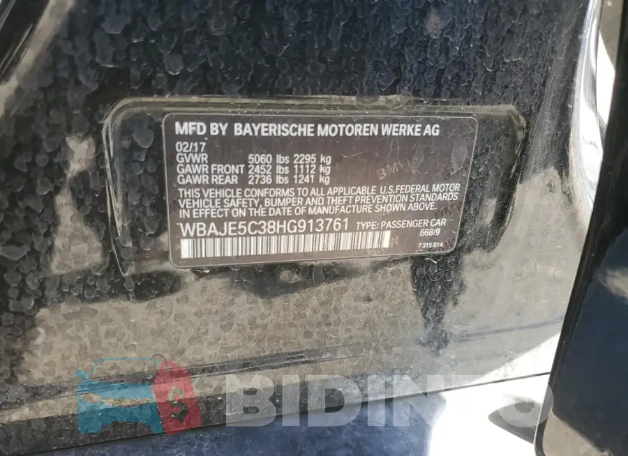 WBAJE5C38HG913761 Photo# 13
