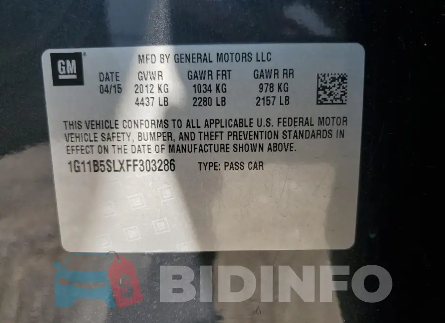 1G11B5SLXFF303286 Photo# 12