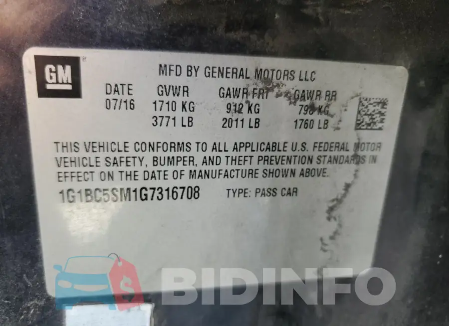 1G1BC5SM1G7316708 Photo# 13