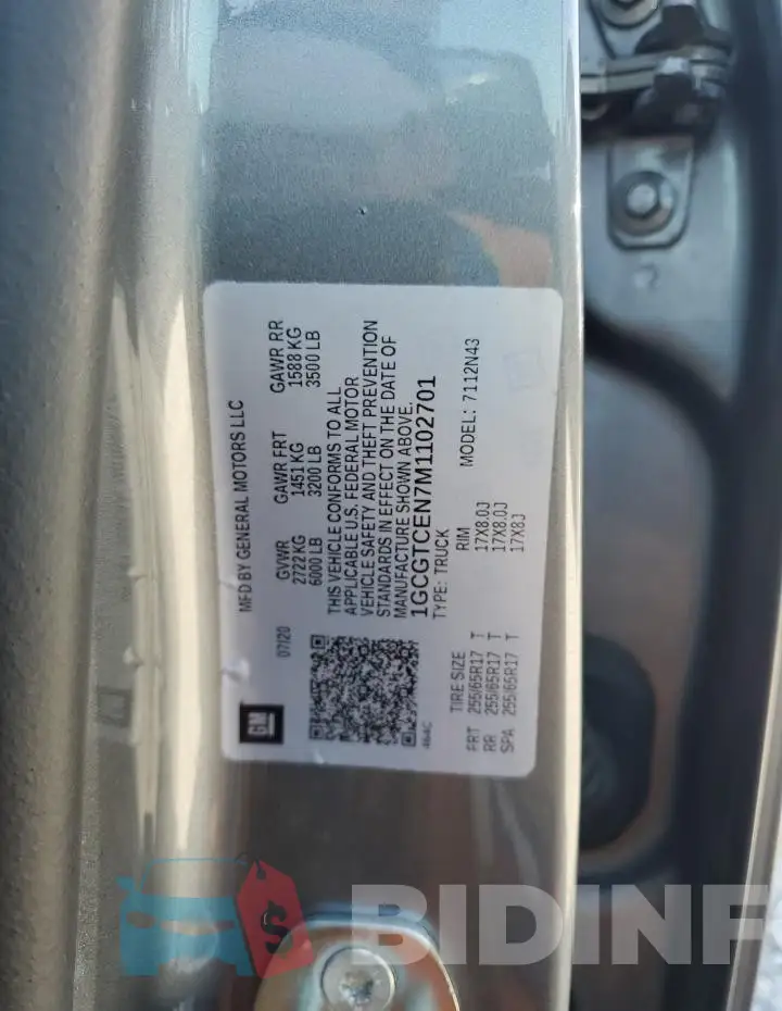 1GCGTCEN7M1102701 Photo# 12