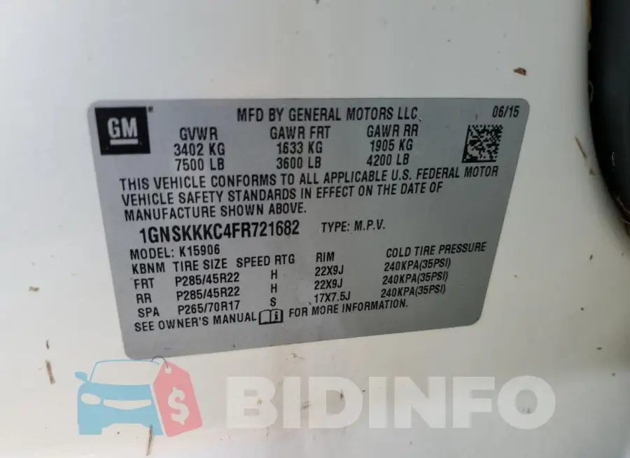 1GNSKKKC4FR721682 Photo# 14