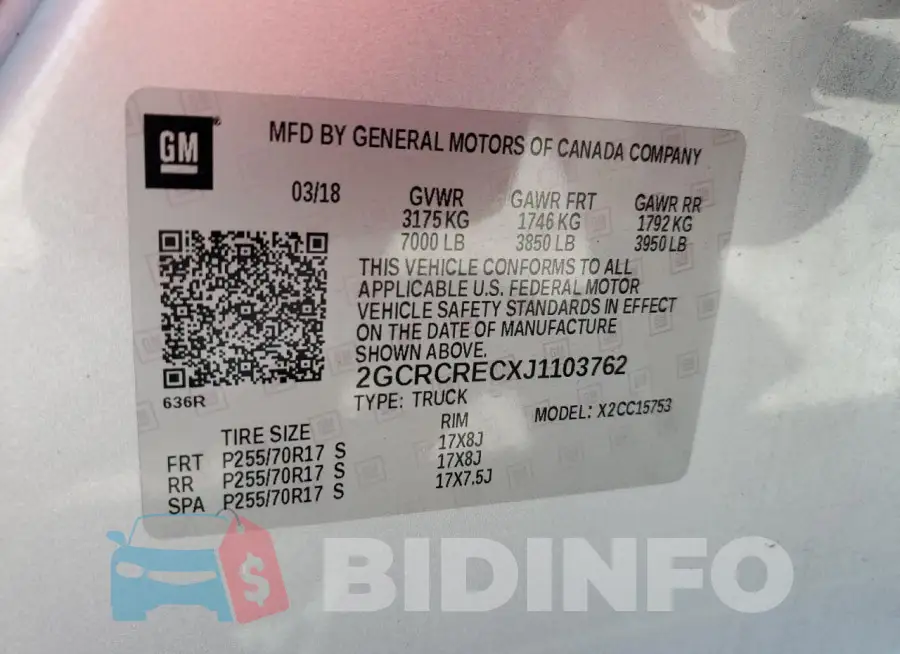 2GCRCRECXJ1103762 Photo# 12
