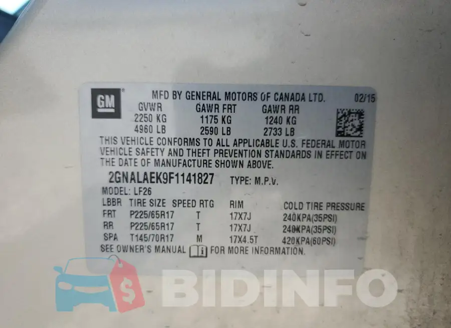 2GNALAEK9F1141827 Photo# 12