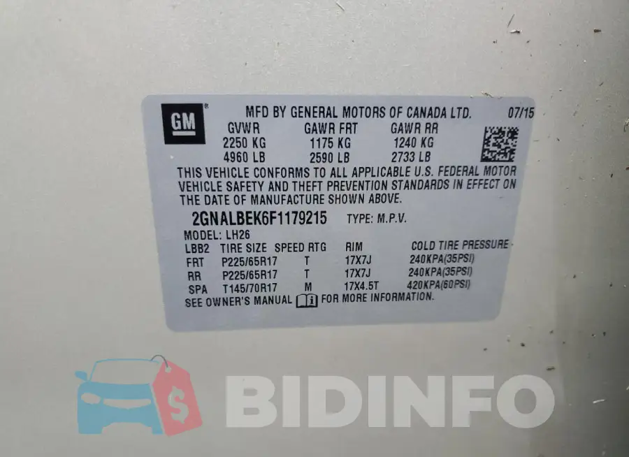 2GNALBEK6F1179215 Photo# 13
