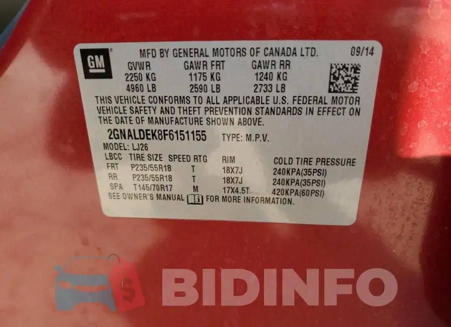 2GNALDEK8F6151155 Photo# 12