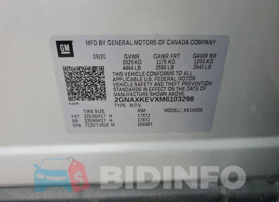 2GNAXKEVXM6103298 Photo# 12