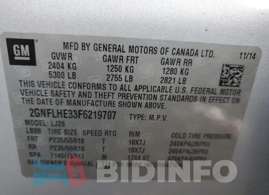 2GNFLHE33F6219707 Photo# 13