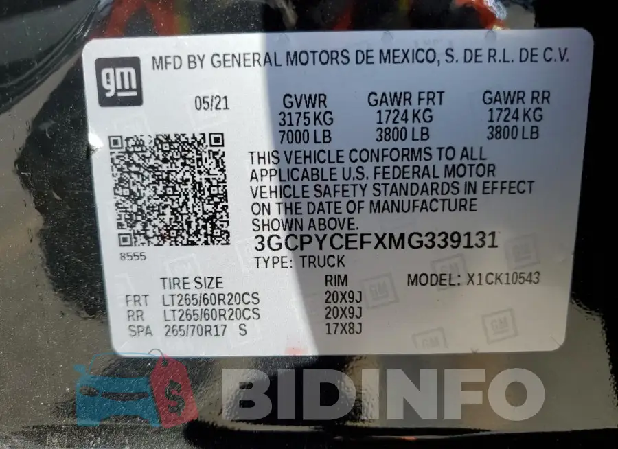 3GCPYCEFXMG339131 Photo# 12