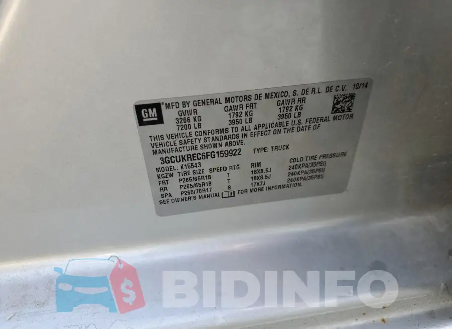 3GCUKREC6FG159922 Photo# 12