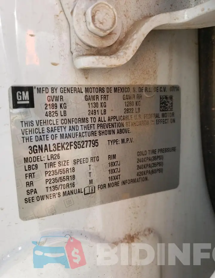 3GNAL3EK2FS527795 Photo# 13