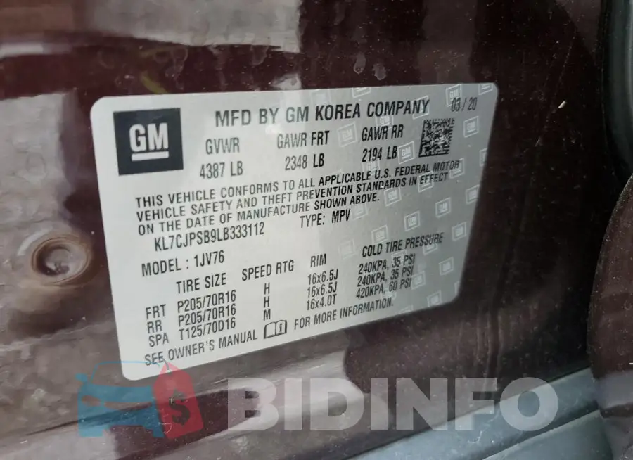 KL7CJPSB9LB333112 Photo# 13