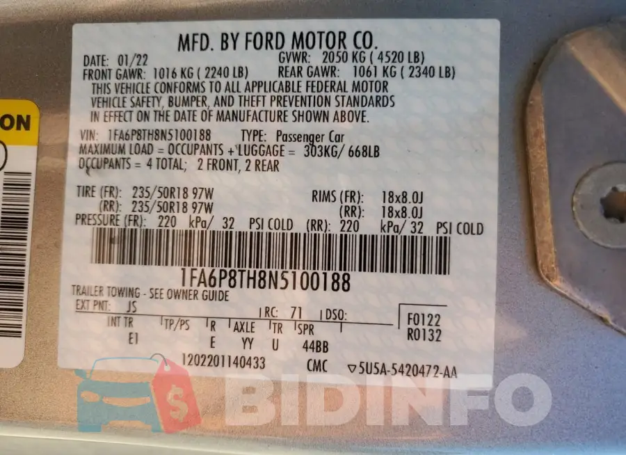 1FA6P8TH8N5100188 Photo# 12