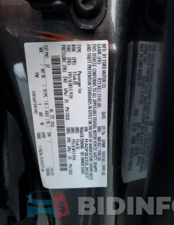 1FADP3E23GL363237 Photo# 12