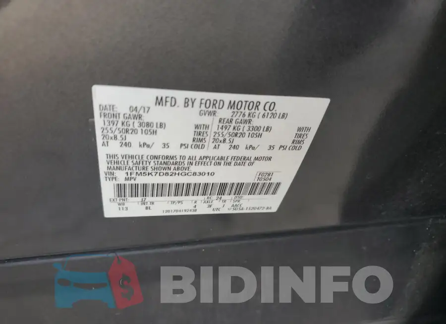 1FM5K7D82HGC83010 Photo# 14