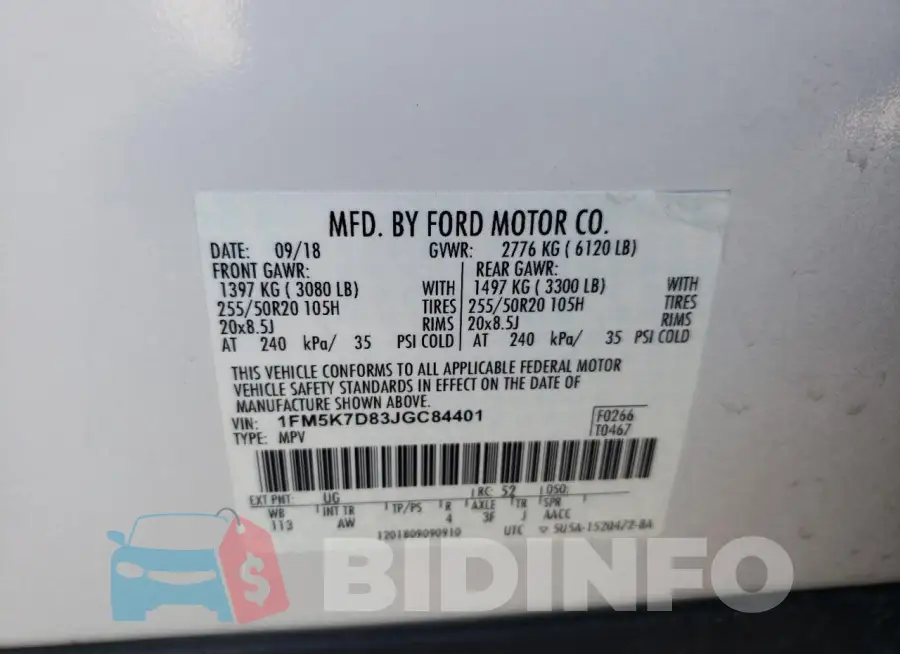 1FM5K7D83JGC84401 Photo# 13