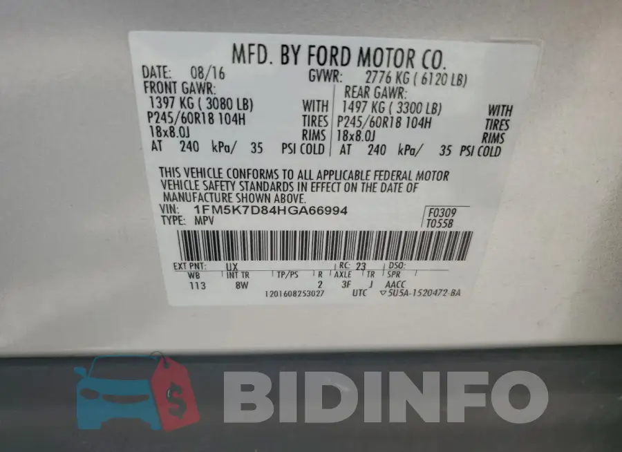 1FM5K7D84HGA66994 Photo# 14