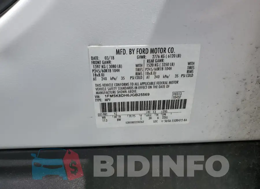 1FM5K8DH6JGB25569 Photo# 13