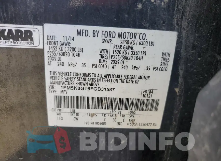 1FM5K8GT6FGB31587 Photo# 13