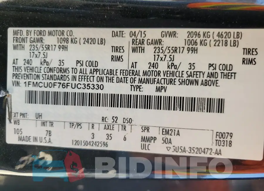 1FMCU0F76FUC35330 Photo# 13