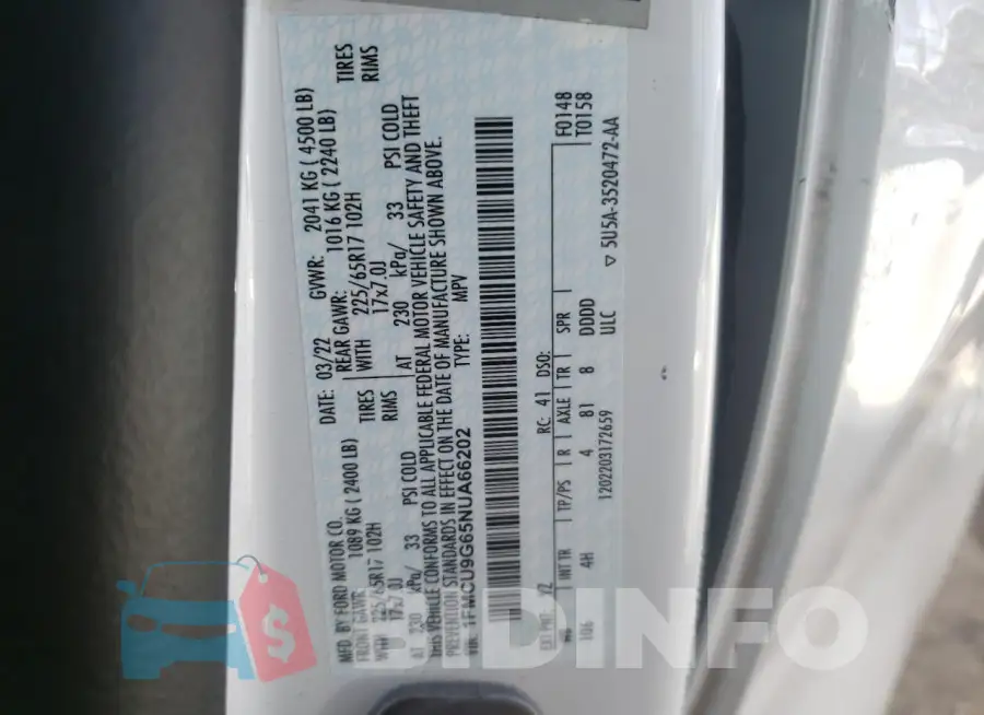 1FMCU9G65NUA66202 Photo# 13