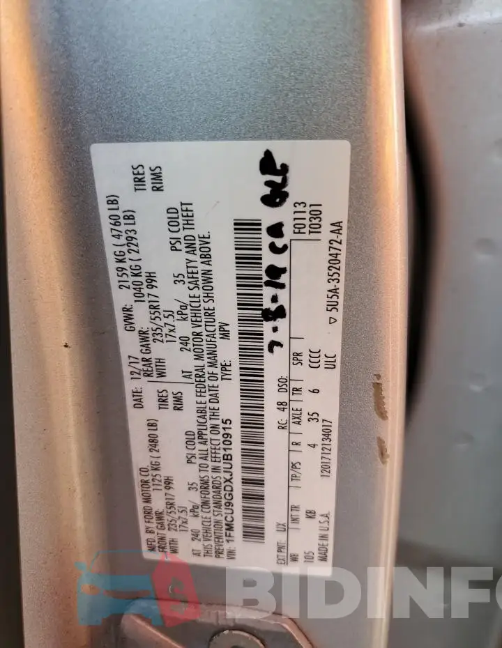 1FMCU9GDXJUB10915 Photo# 13
