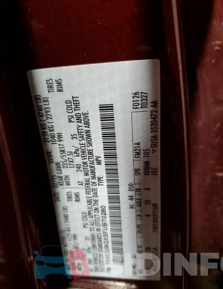 1FMCU9GX5FUB70280 Photo# 13