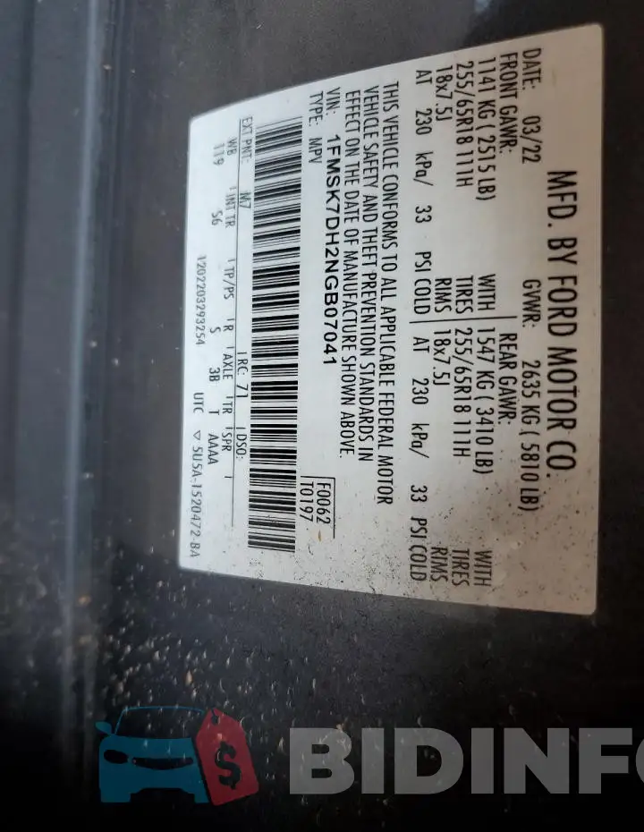 1FMSK7DH2NGB07041 Photo# 12
